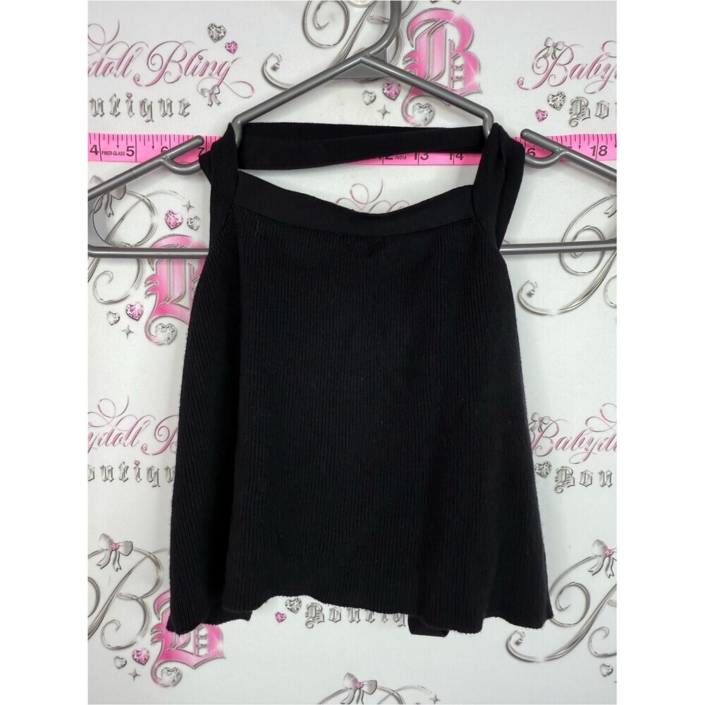twik tank cropped tie up Black Ribbed Halter Tank Top
